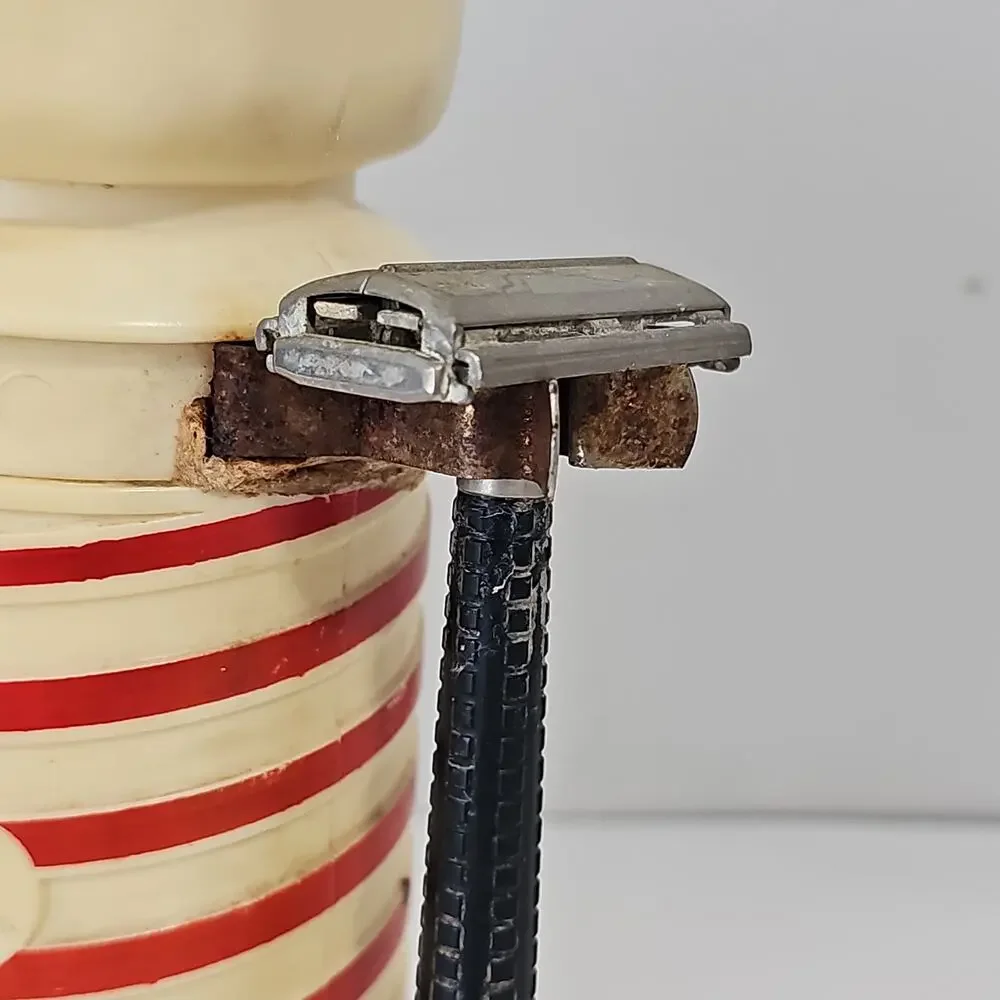 Vintage 1950s Dandy Dan MCM Shaving Caddy Barber Pole Razor Shaving Brush